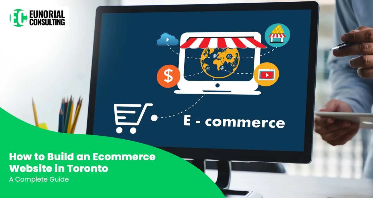 Guide on building an ecommerce website in Toronto displayed on computer screen