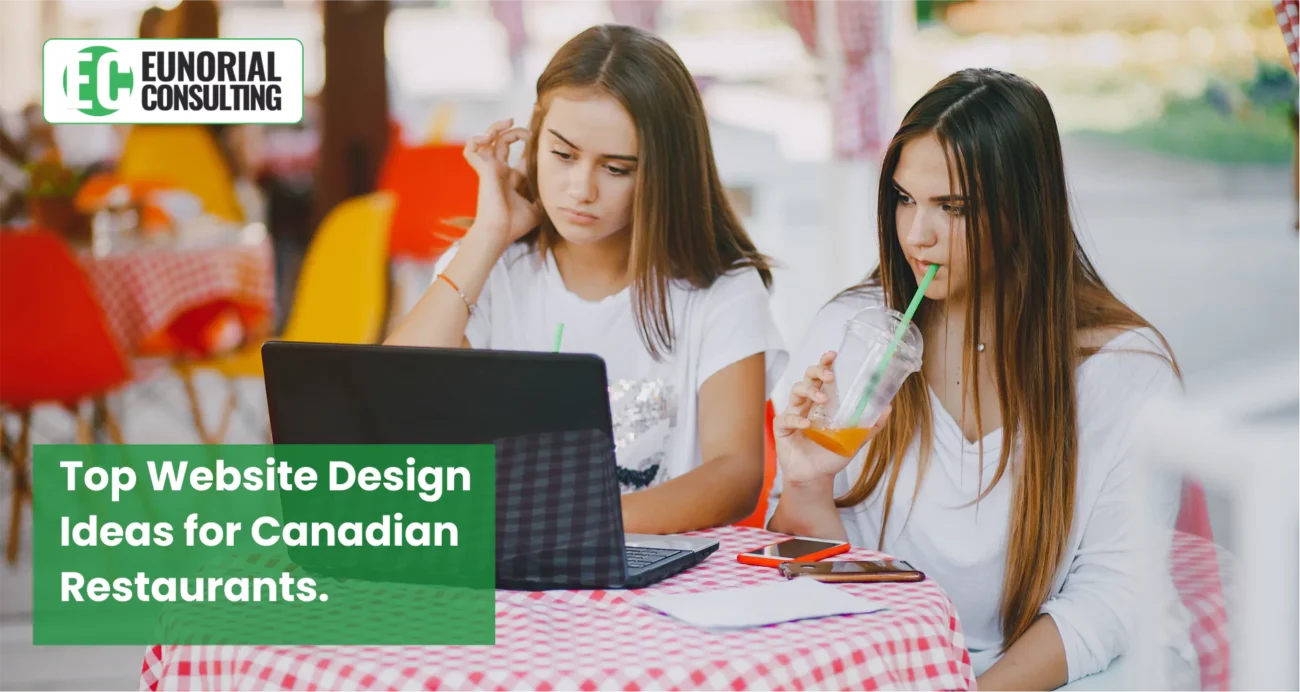 Two women exploring website design ideas for Canadian restaurants
